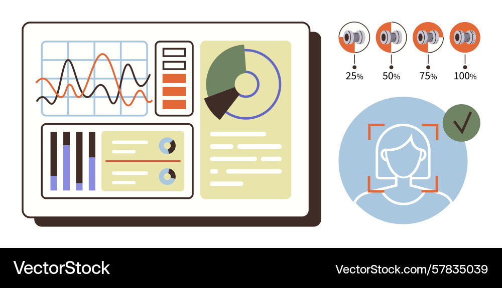 Data dashboard and facial recognition interface Data dashboard and facial recognition interface vector image