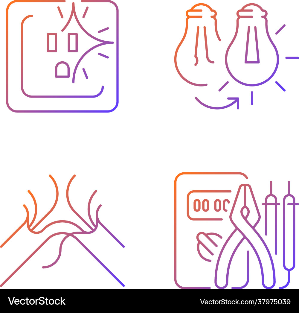 Electrician service gradient linear icons set Electrician service gradient linear icons set vector image