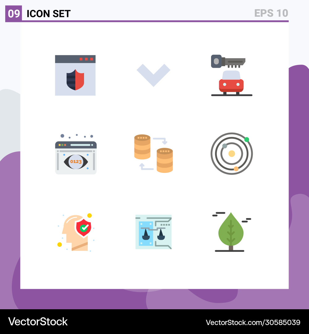 Set 9 flat colors on grid for share sql key vector image