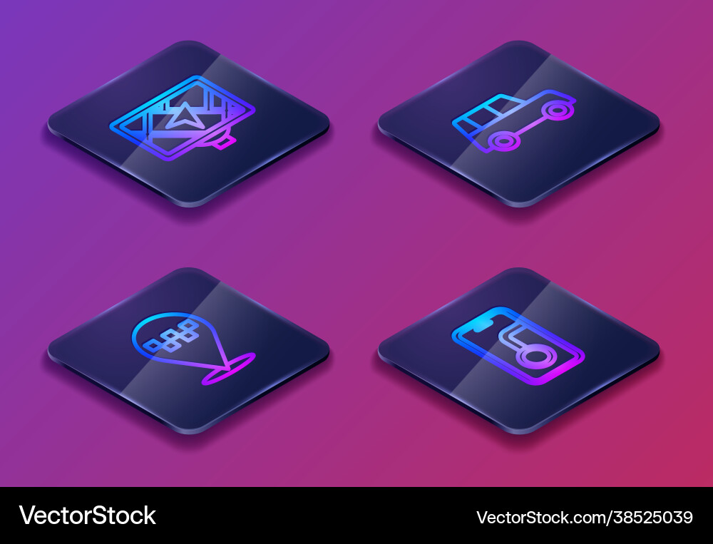 Set isometric line gps device with map location Set isometric line gps device with map location vector image