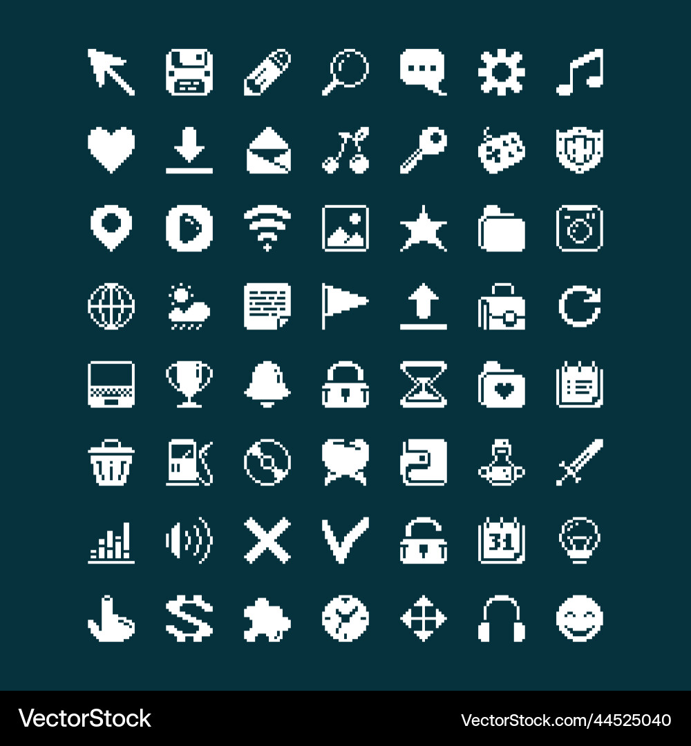 1 bit pixel art set of different icons for mobile 1 bit pixel art set of different icons for mobile Vector Image