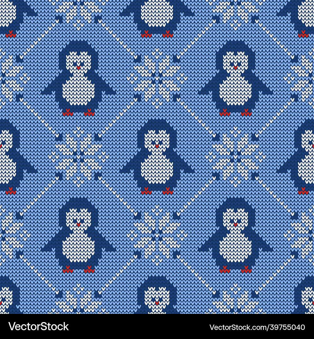 Knitted seamless pattern with penguins Knitted seamless pattern with penguins vector image