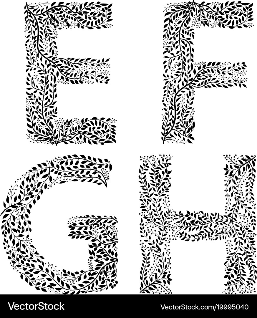 Leafy Letters E F G H Vector Image