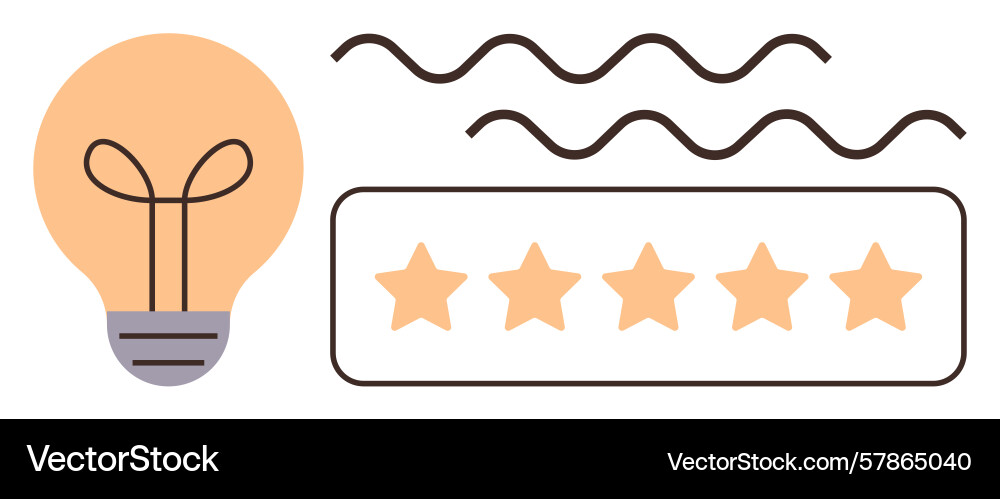 Lightbulb with five-star rating and wavy lines vector image