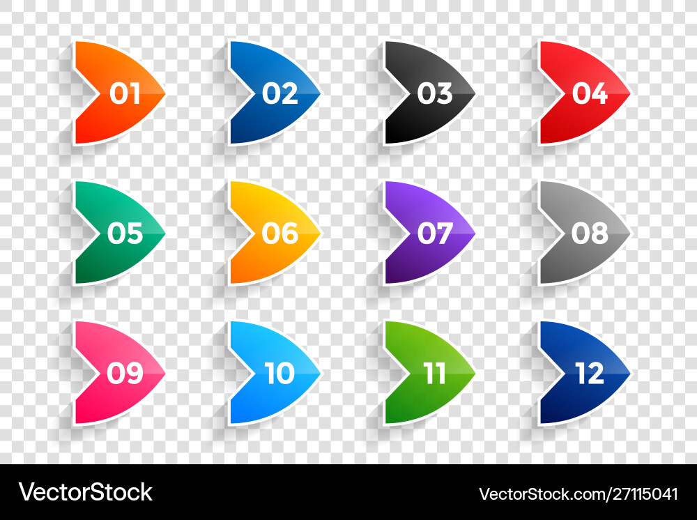 Arrow number bullet points from one to twelve Vector Image