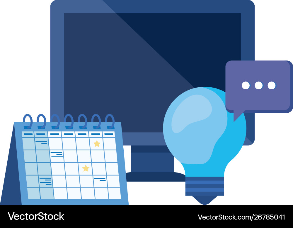 Desktop computer with calendar reminder vector image