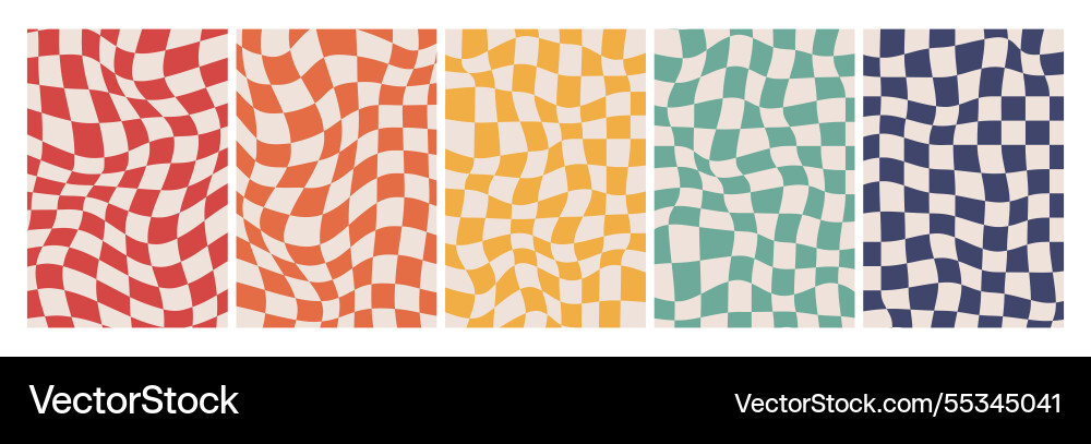 Groovy checkered background set retro twisted Groovy checkered background set retro twisted vector image