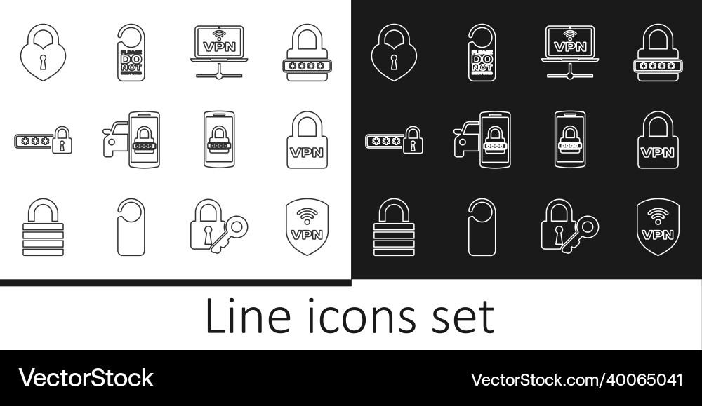 Set line shield with vpn wireless lock computer Set line shield with vpn wireless lock computer Vector Image