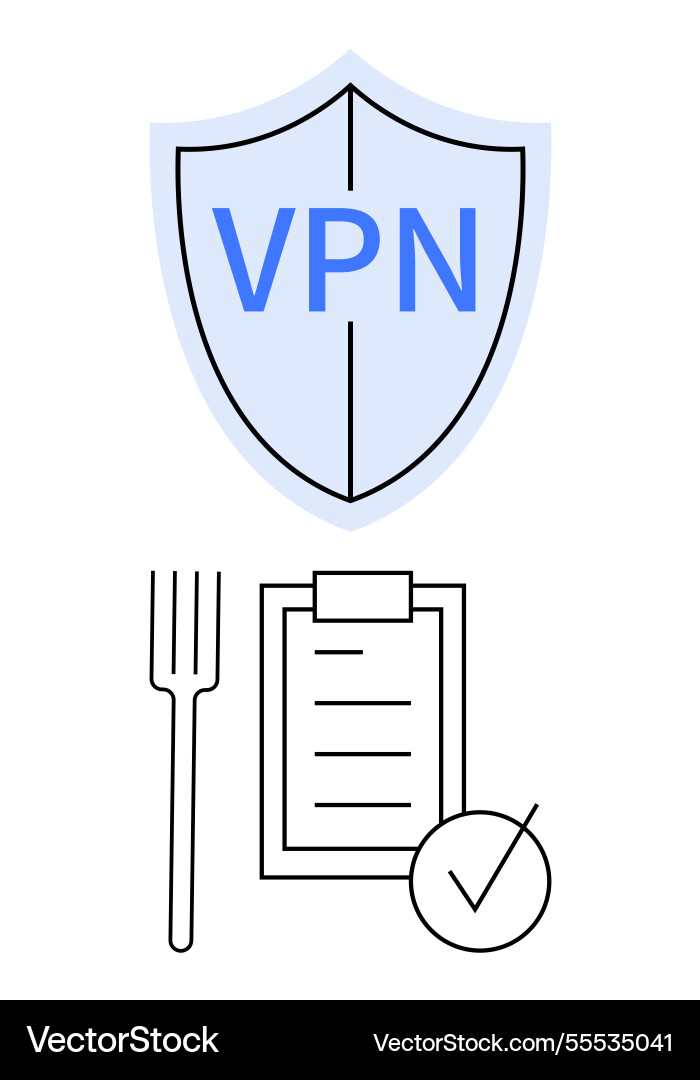 Vpn security shield with fork checklist and tick Vpn security shield with fork checklist and tick vector image