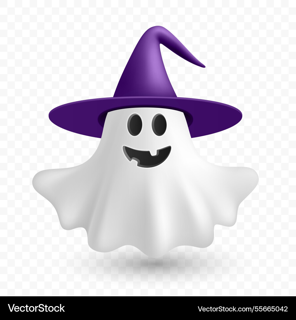 3d realistic happy ghost in witch hat 3d realistic happy ghost in witch hat vector image