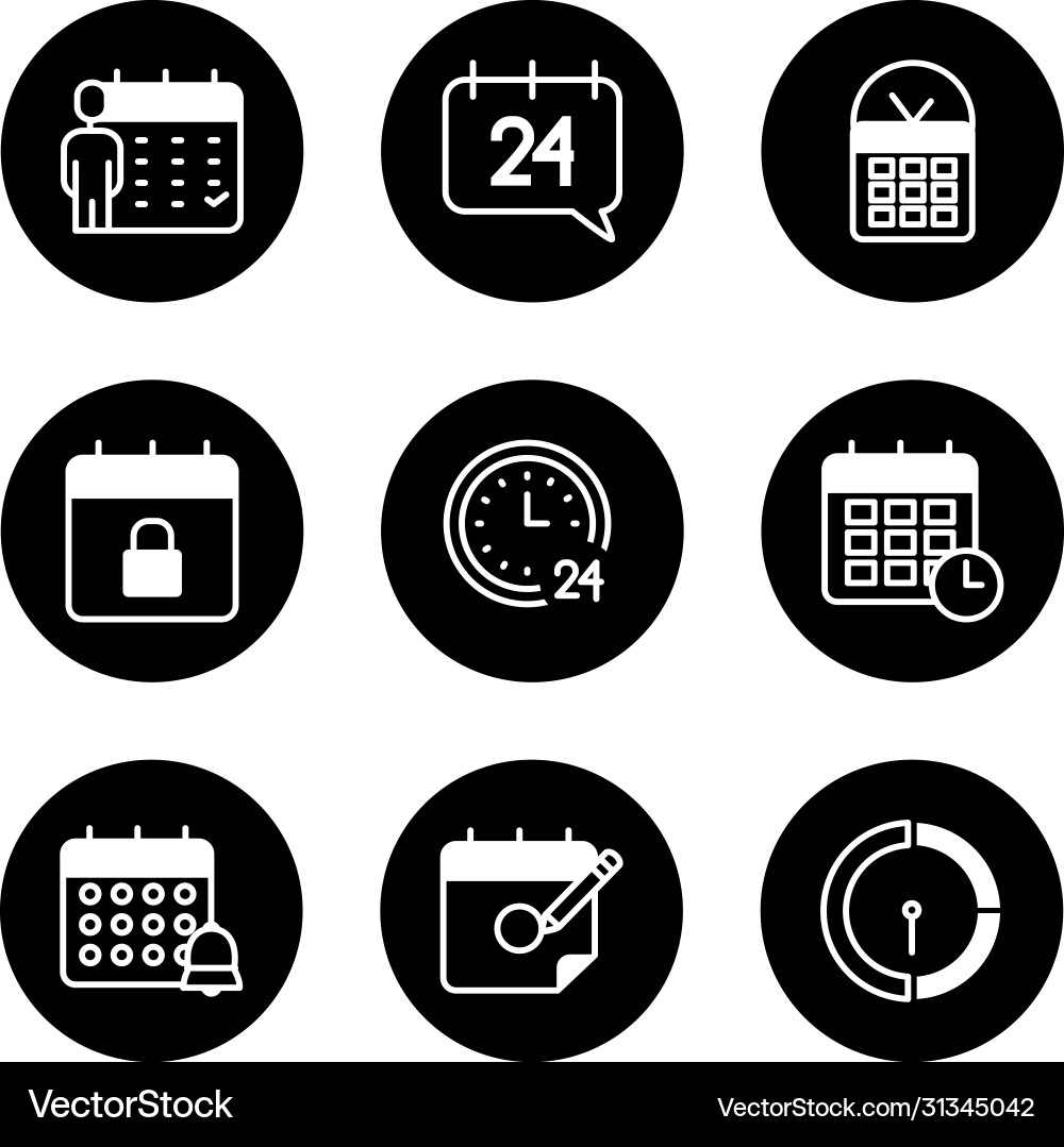 Calendar and clocks time icon set block style vector image