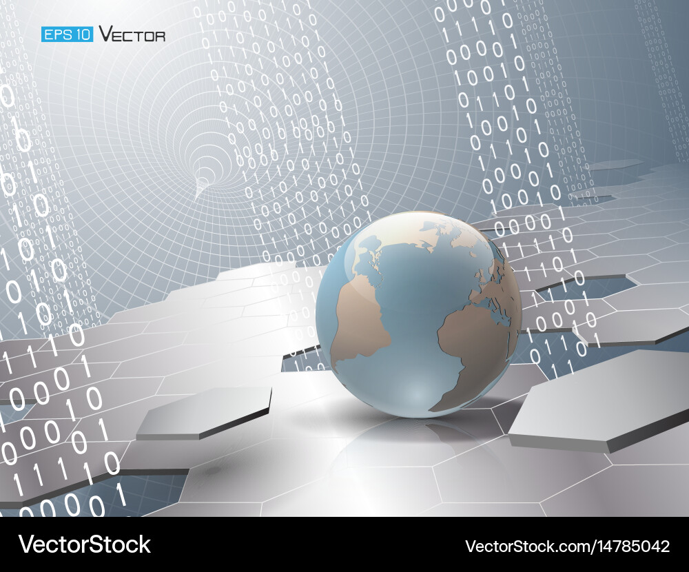 Globe with binary code and hexagons Vector Image