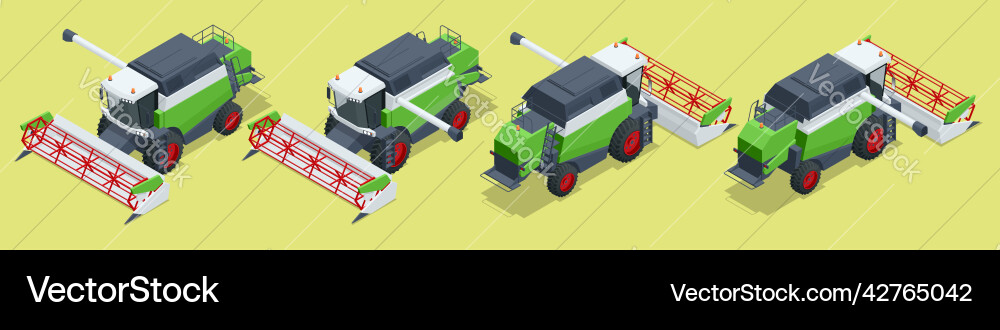 Isometric green combine harvester isolated vector image