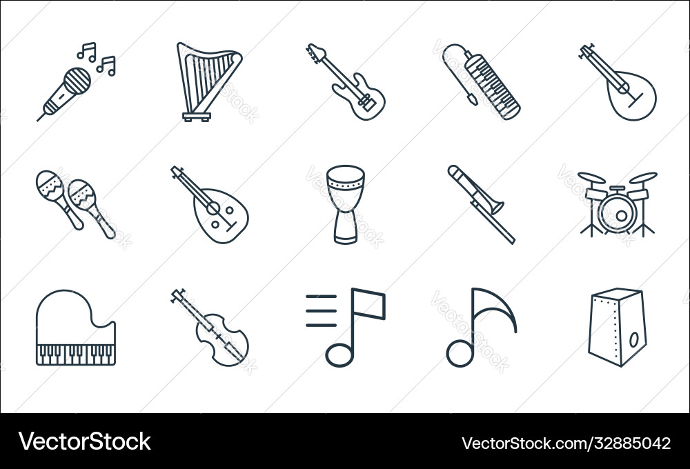Music instruments line icons linear set quality Music instruments line icons linear set quality Vector Image
