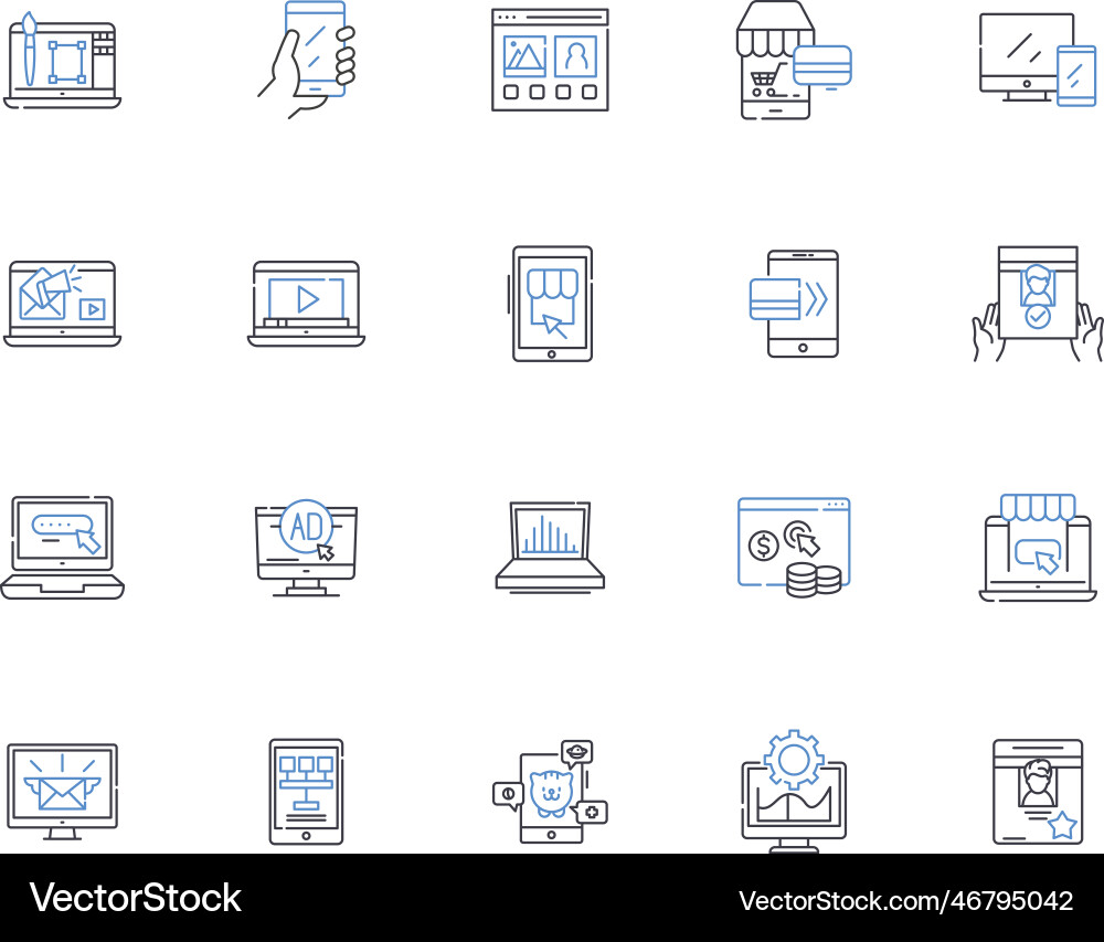 Navigation bar line icons collection menu tabs vector image