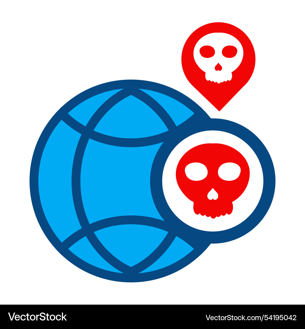 Network globe with skull and location icon Network globe with skull and location icon Vector Image