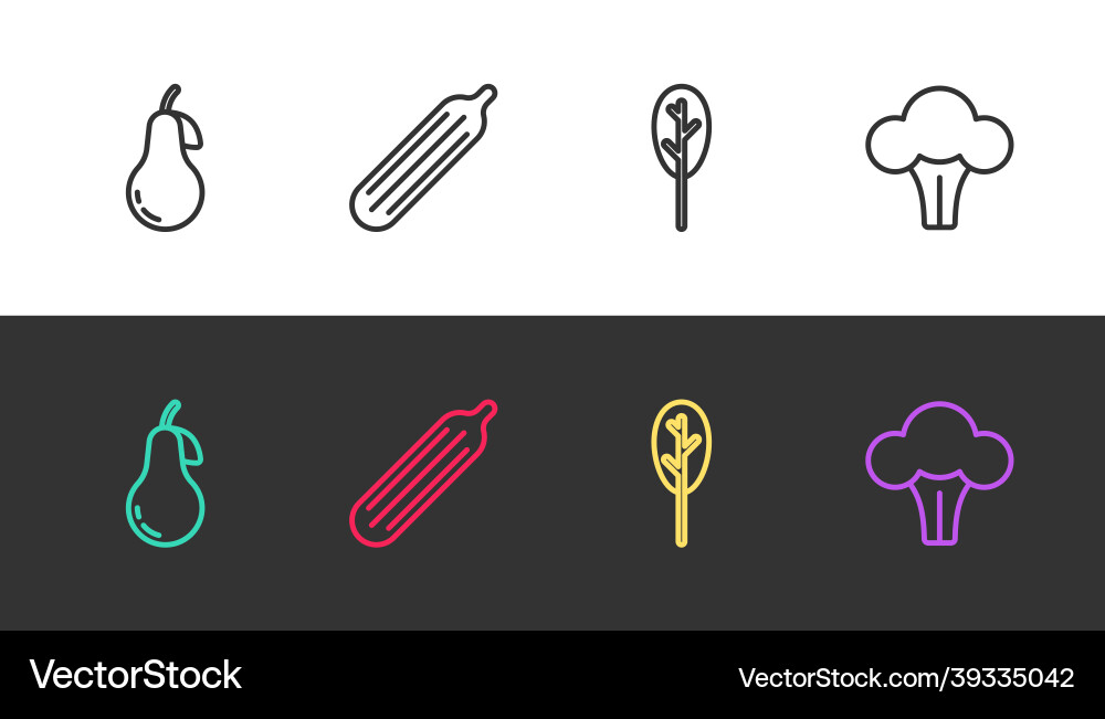 Set line pear fresh cucumber spinach Vector Image
