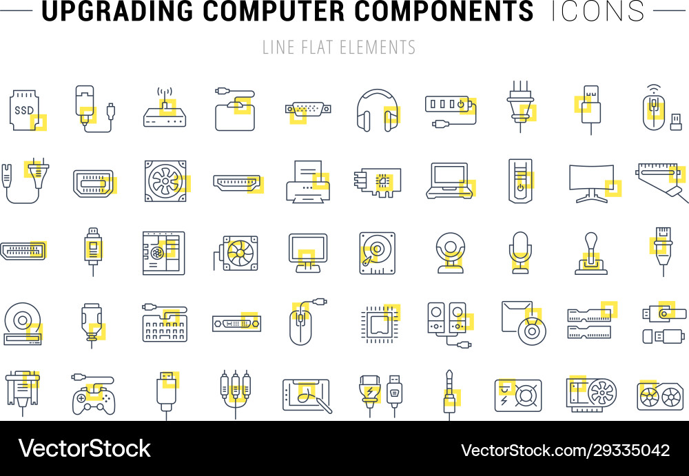 Setzen Sie Zeilensymbole Upgrade Computerkomponenten Setzen Sie Zeilensymbole Upgrade Computerkomponenten vektorbild