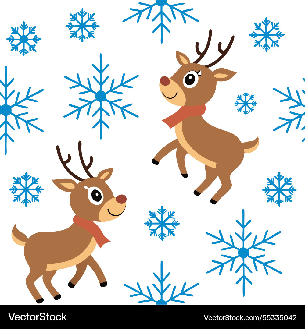 Snowflake and reindeer seamless tile pattern Snowflake and reindeer seamless tile pattern Vector Image