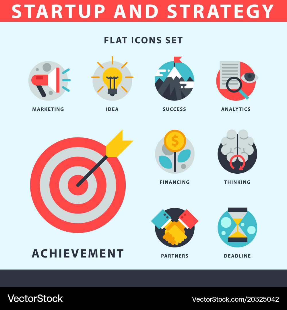 Startup and strategy web busies icon set Vector Image