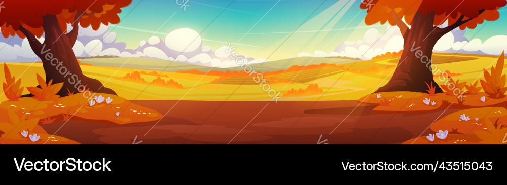 Autumn countryside with trees and fields vector image