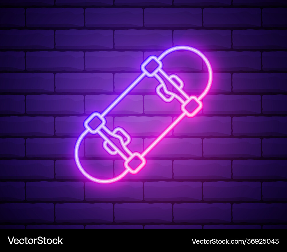 Glowing neon skateboard trick icon isolated – Free Vector | VectorStock, image size:1000x880