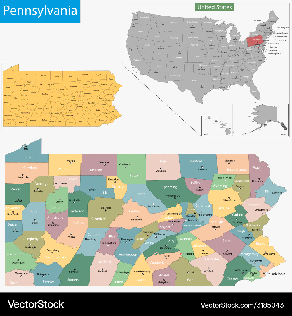 Pennsylvania Landkarte Lizenzfreies Vektorbild