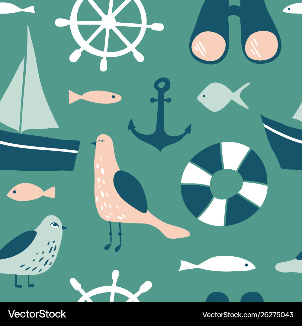 Seamless pattern with nautical design elements Vector Image