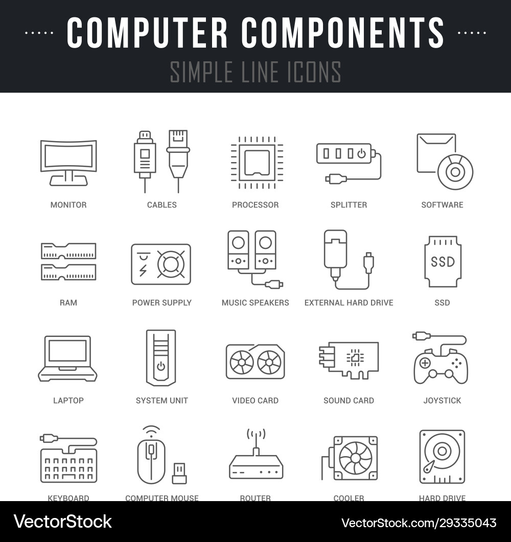 Set line icons computer components Royalty Free Vector Image