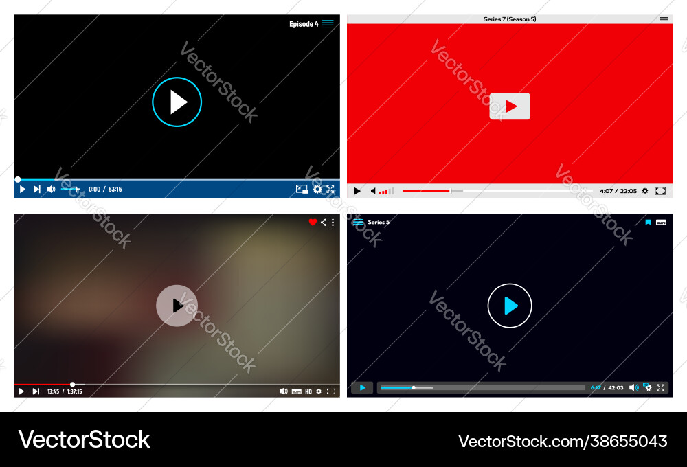 Video player broadcast app interface frames Video player broadcast app interface frames vector image