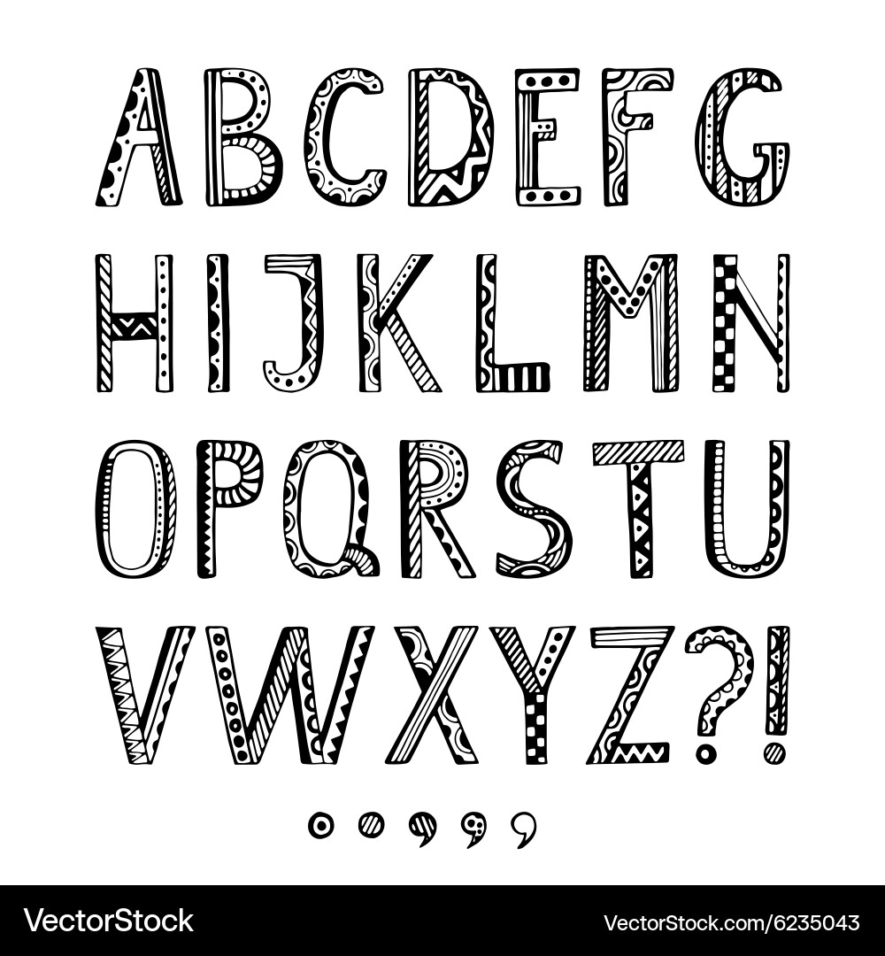 Whimsical Doodle Alphabet Font vector image