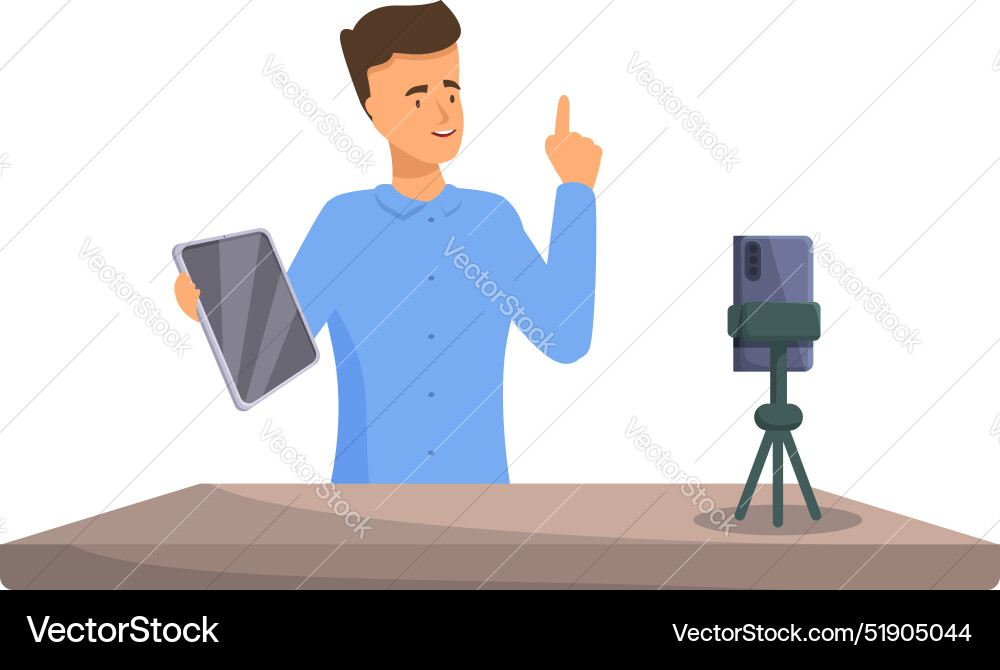 Blogger recording video blog using tablet Vector Image
