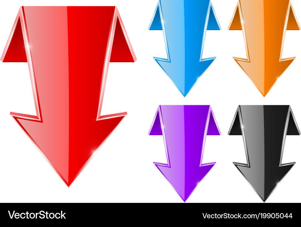 Colored down arrows web shiny 3d icons vector image