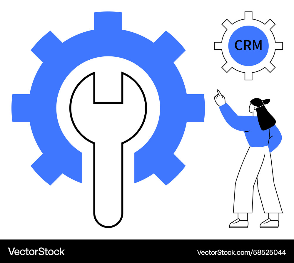 CRM System & Gears - Workflow Setup Vector Image