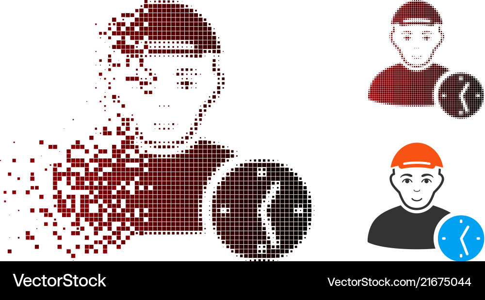 Decomposed dot halftone user time icon with face Decomposed dot halftone user time icon with face vector image