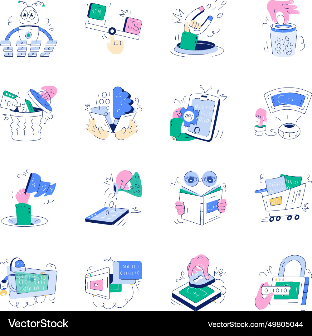 Programming constructs doodle mini vector image
