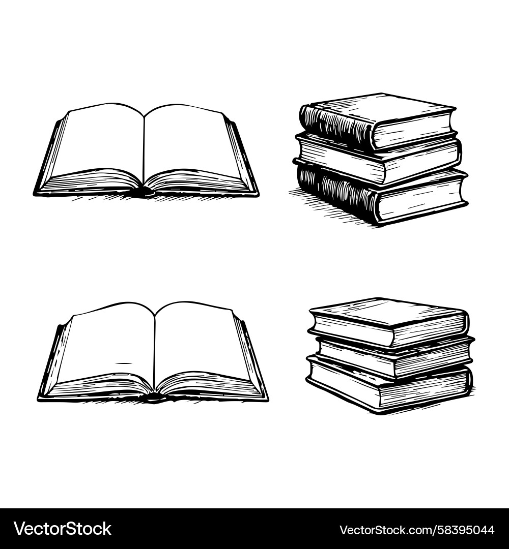 Two Open Books with Stacks Vector Image