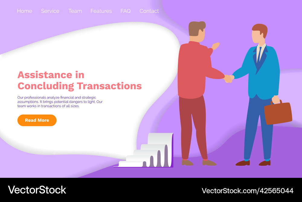 Website for assistance in concluding transactions Website for assistance in concluding transactions Vector Image