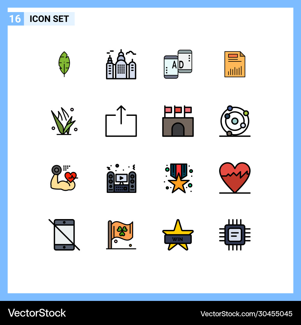 16 universal flat color filled lines set for web Vector Image
