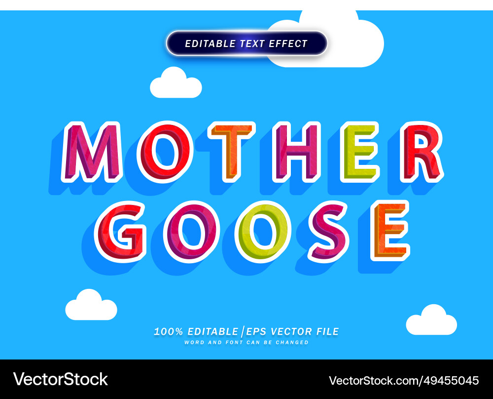 Colorful 3d mother goose text effect title Colorful 3d mother goose text effect title vector image
