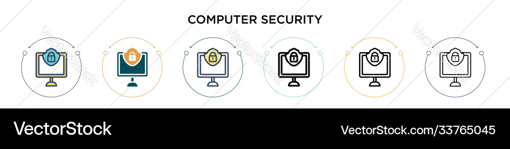 Computer security icon in filled thin line vector image