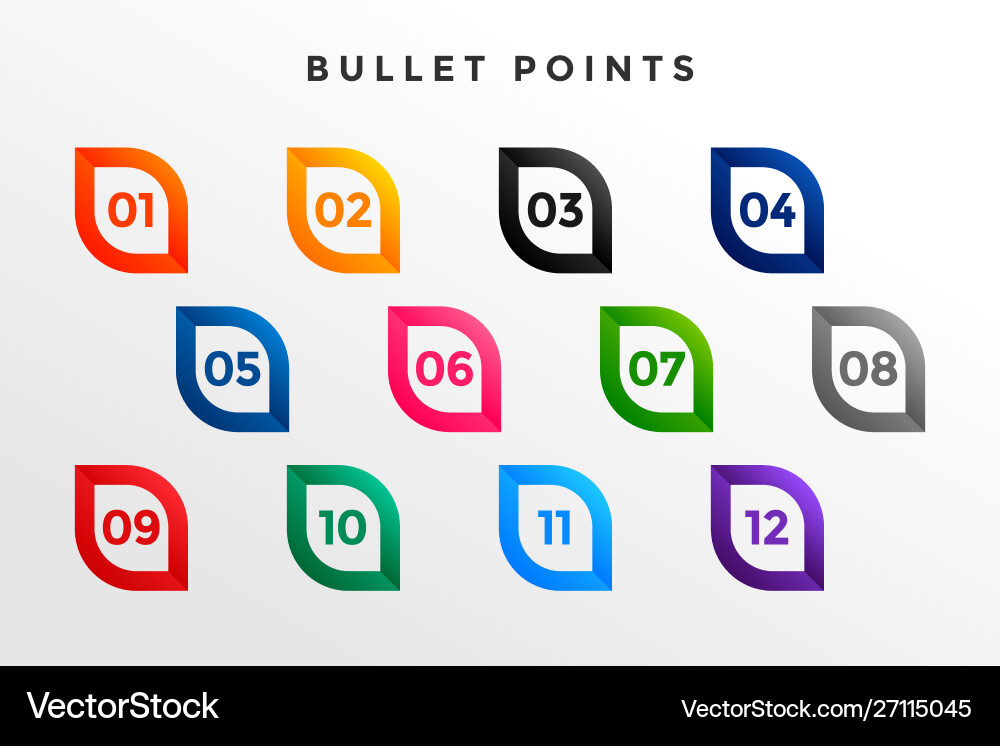 Modern bullet point numbers from one to twelve Modern bullet point numbers from one to twelve vector image