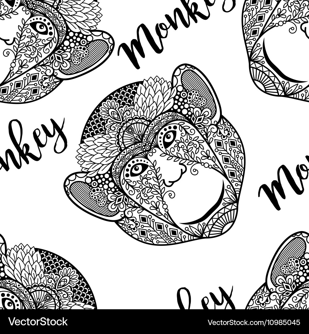 Monkey head seamless pattern with text vector image