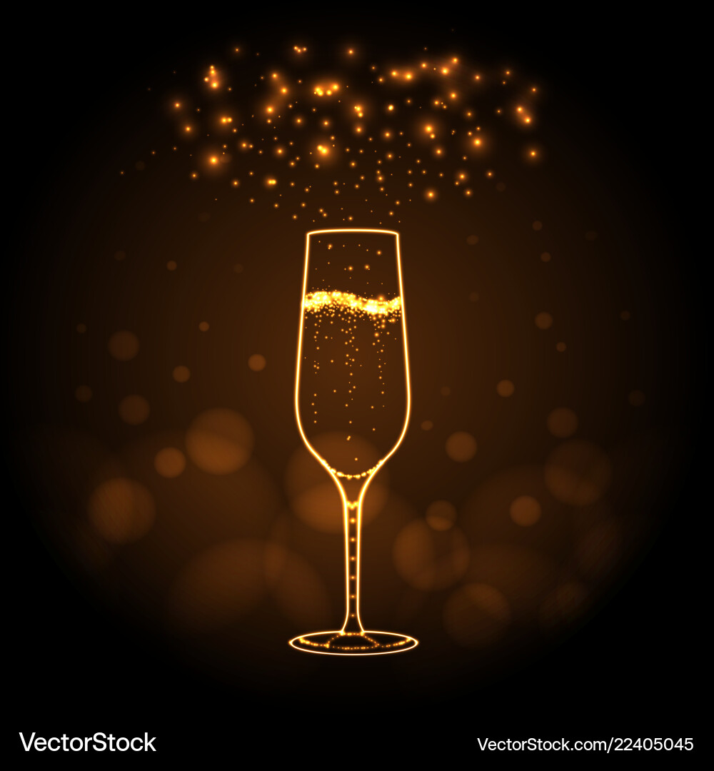 Neon sign of champage glass on gold background Neon sign of champage glass on gold background vector image