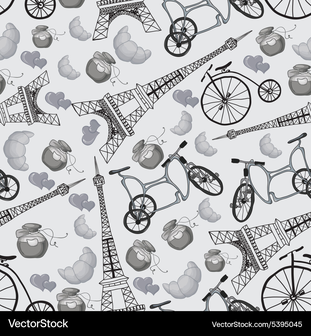 Pattern with the eiffel tower and bicycles vector image