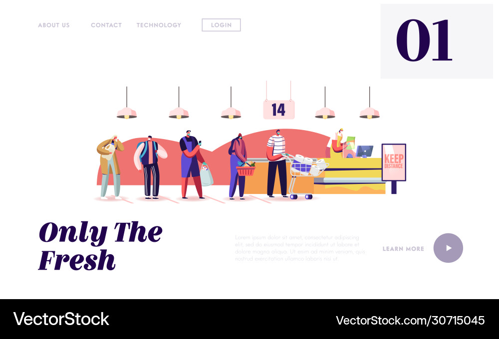 Queue in grocery landing page template customers Queue in grocery landing page template customers vector image