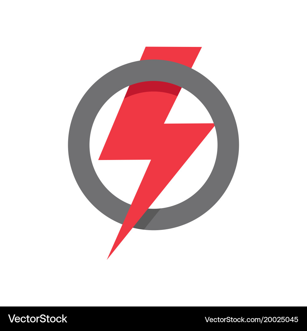 Red lightning icon in circle shape power vector image