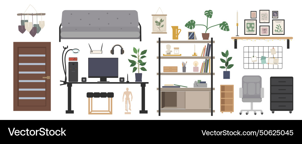 Room interior elements constructor mega set Vector Image