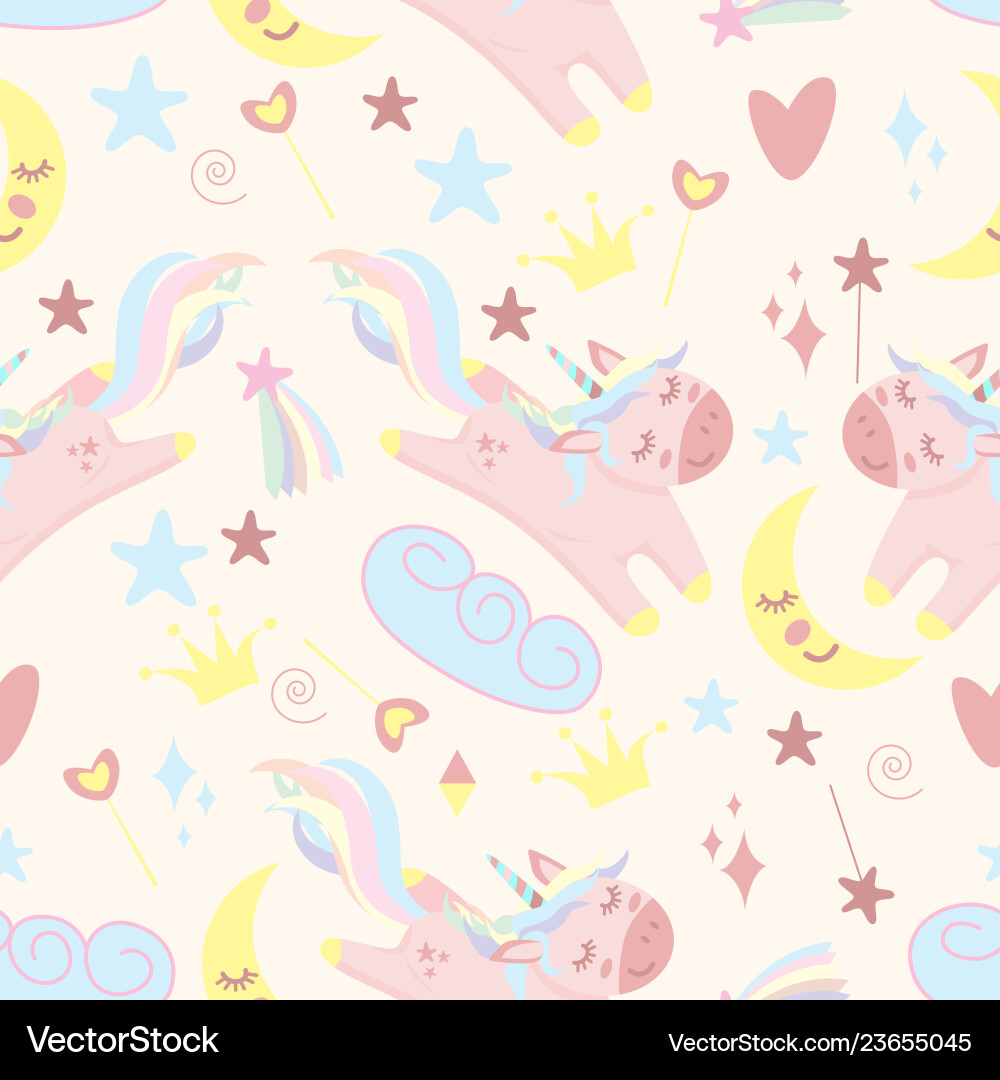 Seamless pattern with unicorn and moon Seamless pattern with unicorn and moon vector image