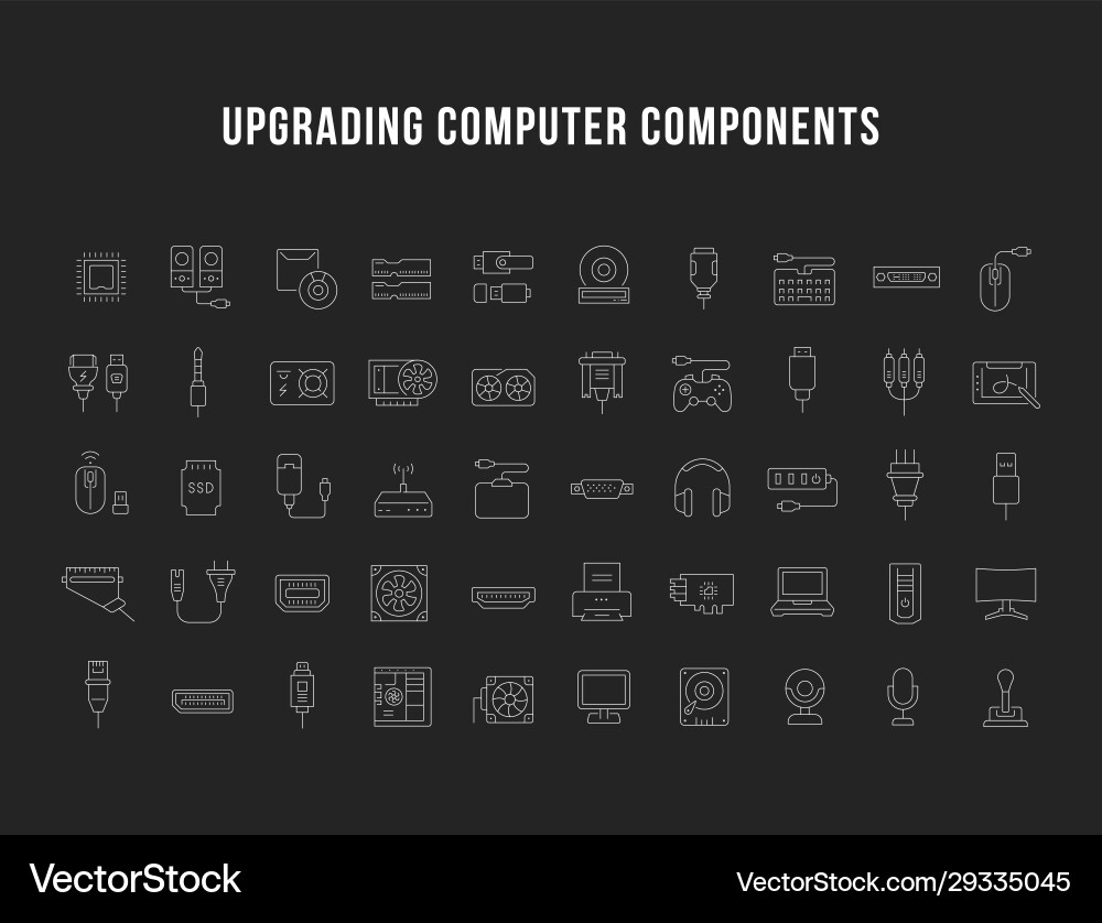 Set line icons upgrading computer components Set line icons upgrading computer components vector image